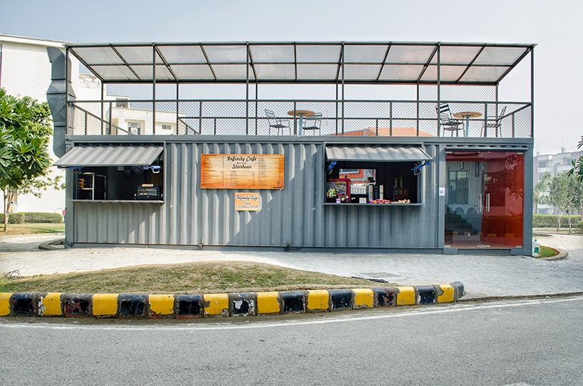 RJDL builds cafe infinity from recycled shipping containers in india