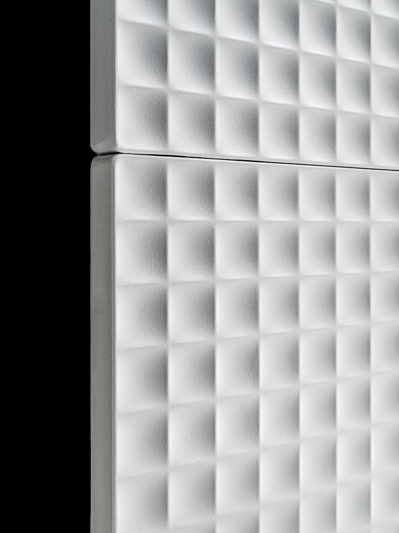 piero lissoni's 'waffle' reinterprets cast iron radiators with satisfying 3D geometric texture