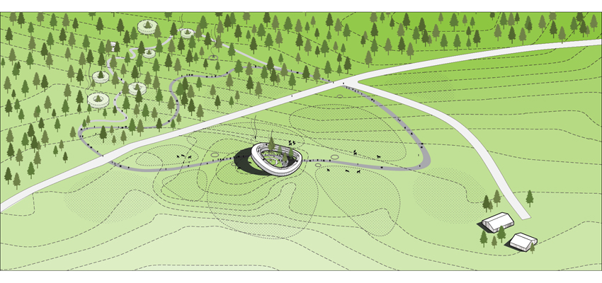 kurgi experience center is a ring-shaped proposal for a biosphere reserve in latvia
