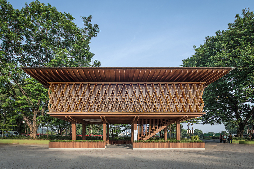 SHAU forms an elevated 'microlibrary' from prefabricated timber in indonesia designboom