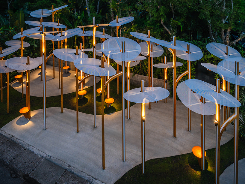 modular lighting installation by cheng tsung feng evokes vertical clustered plant colonies