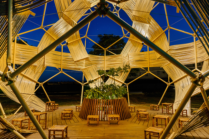 bamboo-woven spherical installation by cheng tsung feng shapes meeting dome in taiwan
