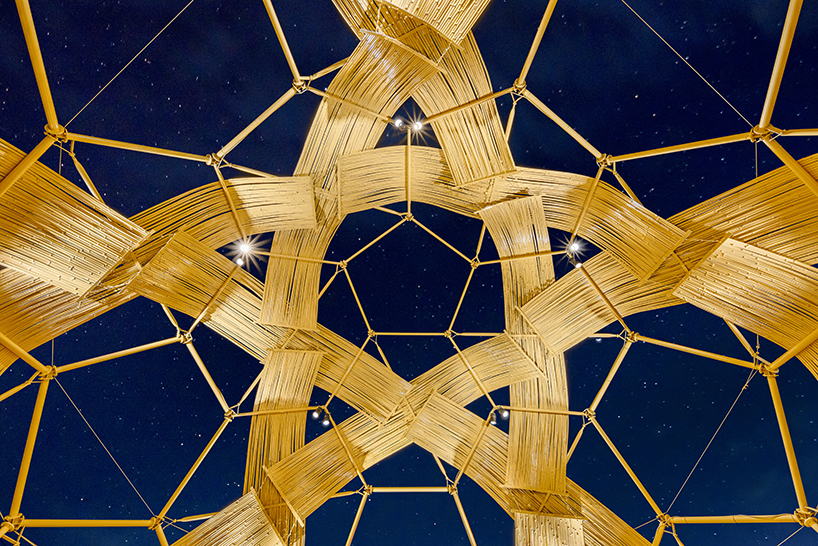bamboo-woven spherical installation by cheng tsung feng shapes meeting dome in taiwan