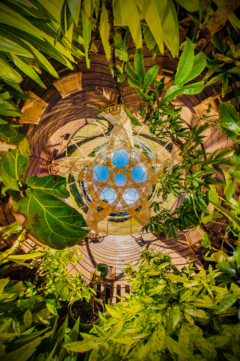 bamboo-woven spherical installation by cheng tsung feng shapes meeting dome in taiwan