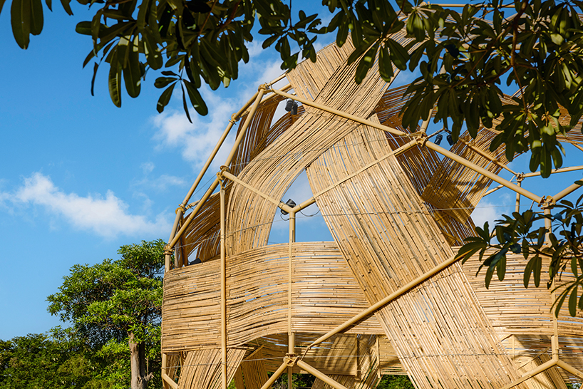 bamboo-woven spherical installation by cheng tsung feng shapes meeting dome in taiwan