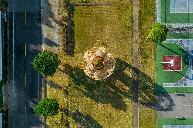 bamboo-woven spherical installation by cheng tsung feng shapes meeting dome in taiwan