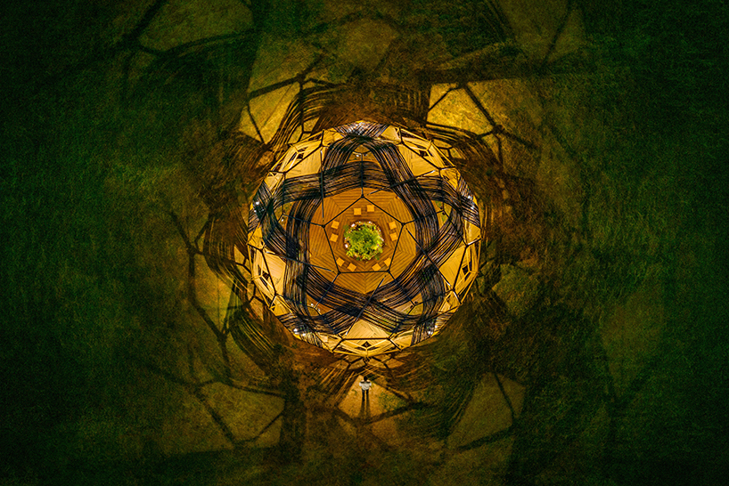 bamboo-woven spherical installation by cheng tsung feng shapes meeting dome in taiwan
