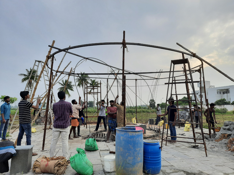 o'shell experiments with tension based structures and student collaboration in india designboom