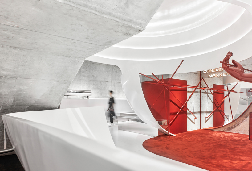 colored acrylic and metallic finishes adorn yebin design's retail space in shenzhen designboom