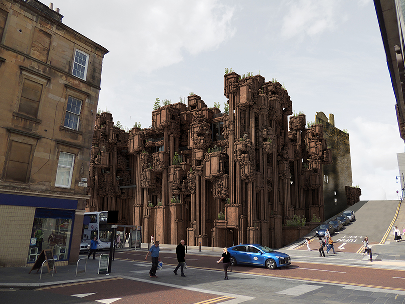barry wark imagines an 'urban cliff' of growing plants for glasgow school of art extension designboom