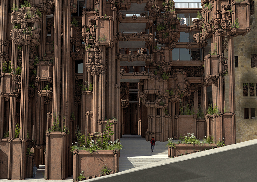barry wark imagines an 'urban cliff' of growing plants for glasgow school of art extension designboom