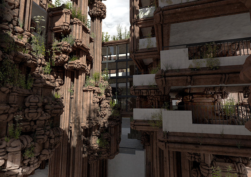 barry wark imagines an 'urban cliff' of growing plants for glasgow school of art extension designboom