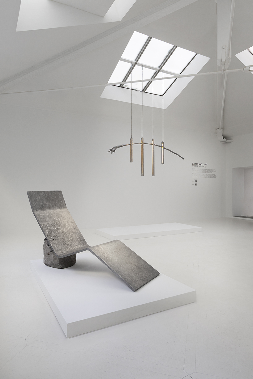 batten and kamp combines textured cast aluminum with rough-cut marble in furniture series