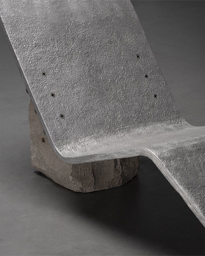 batten and kamp combines textured cast aluminum with rough-cut marble in furniture series
