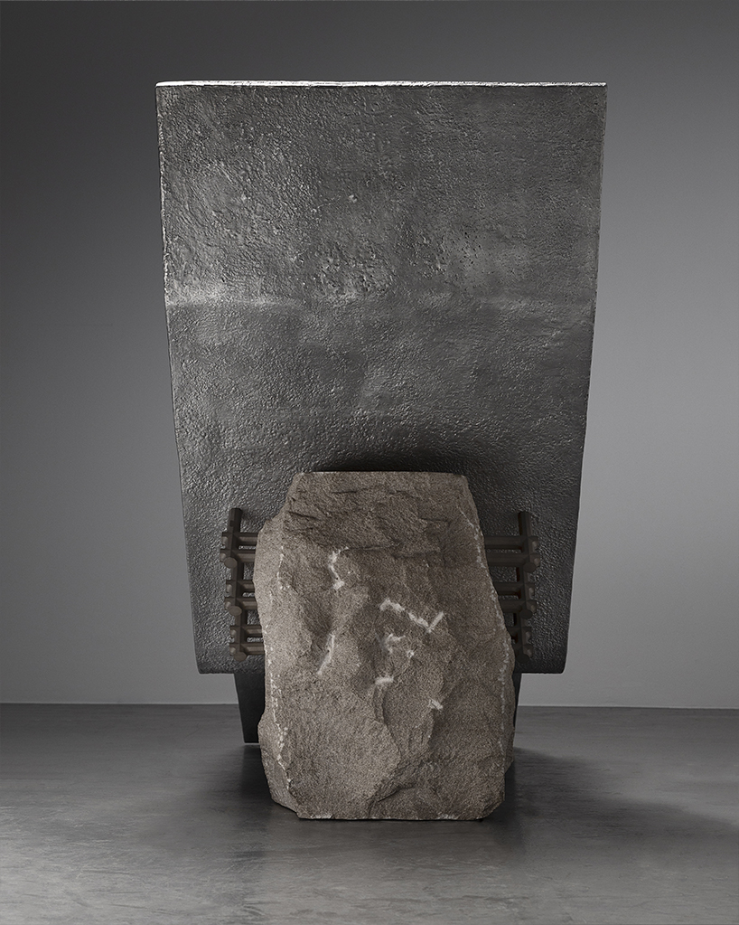 batten and kamp combines textured cast aluminum with rough-cut marble in furniture series