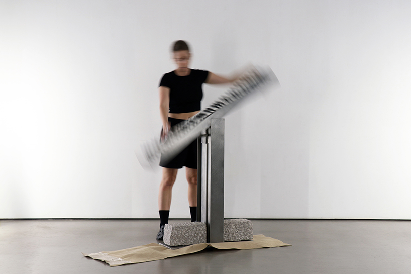 steel and stone piano transforms from electronic instrument to sculptural monolith