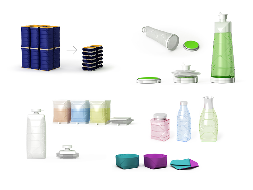 DiFOLD designs collapsible and reusable 'origami bottle' to reduce packaging waste designboom