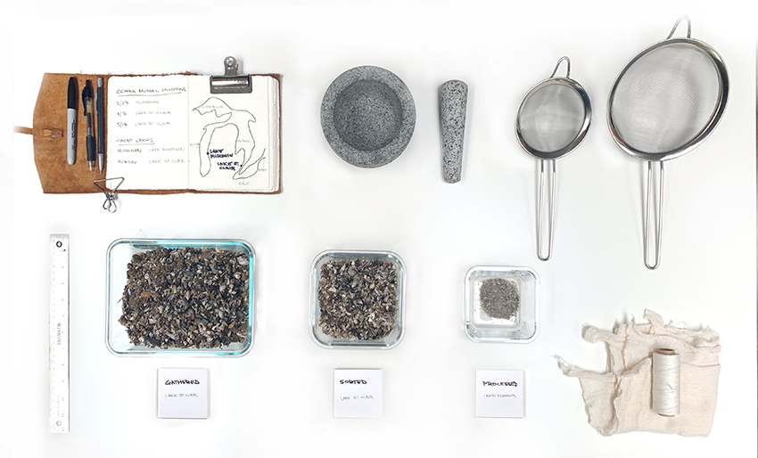 students use invasive species of mussels to create beautiful blue glass designboom