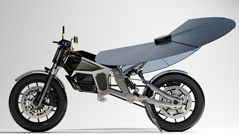 self-charging solar motorcycle by MASK architects frees riders from fuel and power networks