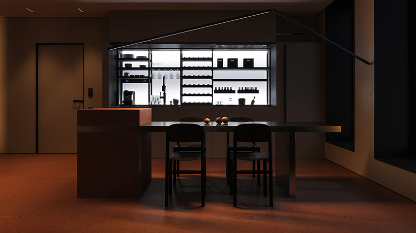 red pigment micro cement surfaces add playful touch to minimalist apartment by OBRIY in ukraine