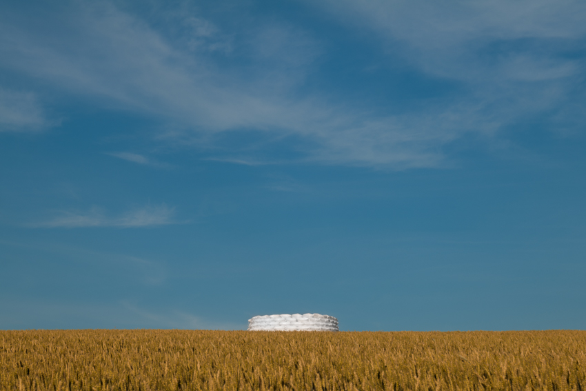 air-filled sandbag installation by gregory orekhov creates soft circular barricade in france