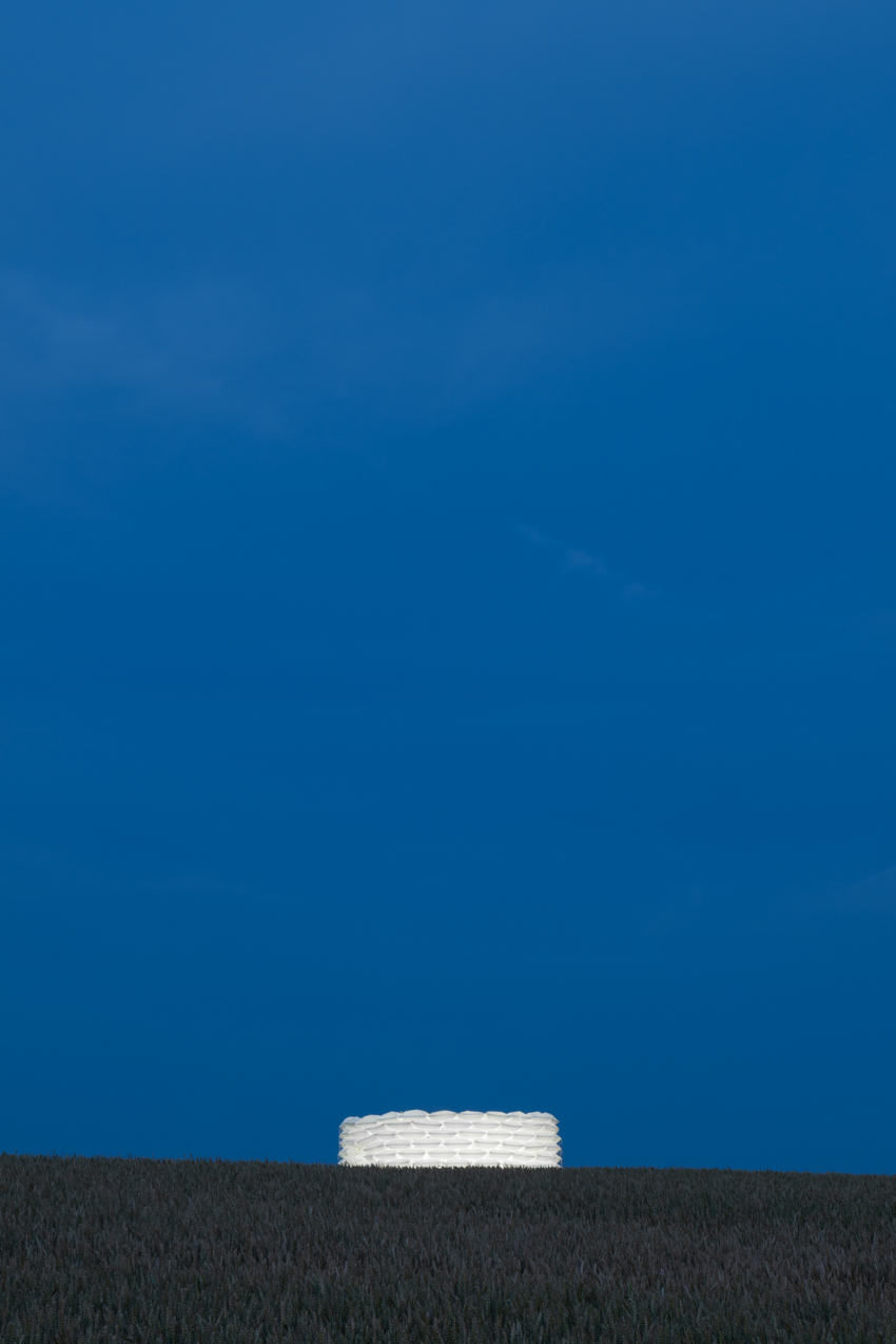 air-filled sandbag installation by gregory orekhov creates soft circular barricade in france