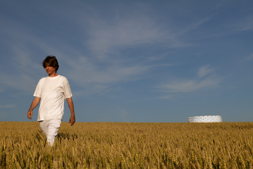 air-filled sandbag installation by gregory orekhov creates soft circular barricade in france