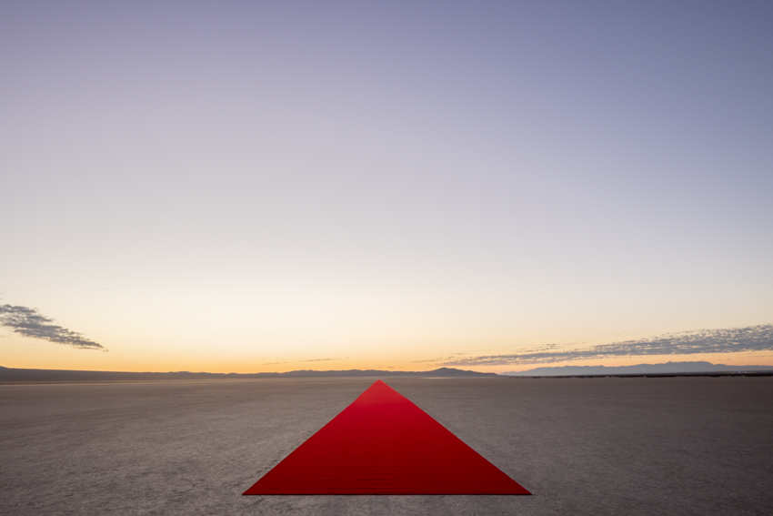 one-kilometer red line land art installation by gregory orekhov spans across california desert