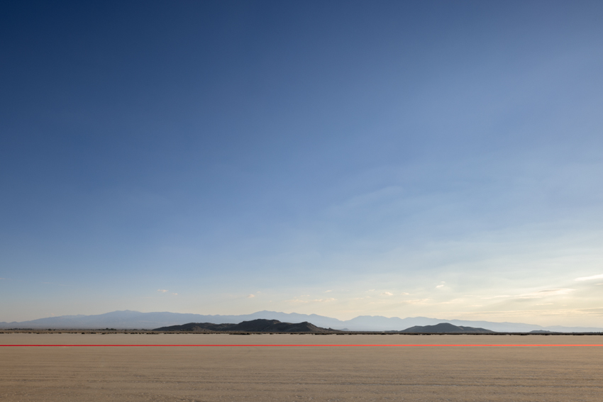 one-kilometer red line land art installation by gregory orekhov spans across california desert