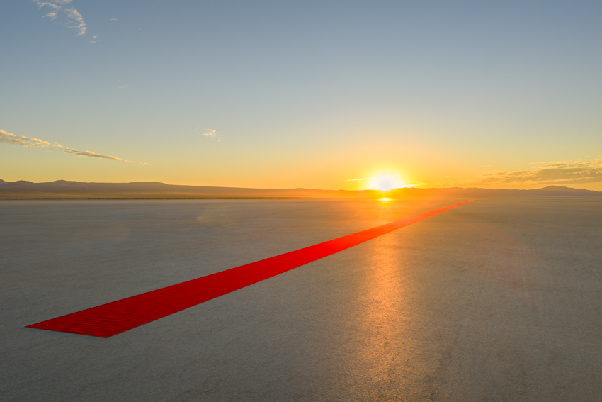 one-kilometer red line land art installation by gregory orekhov spans across california desert