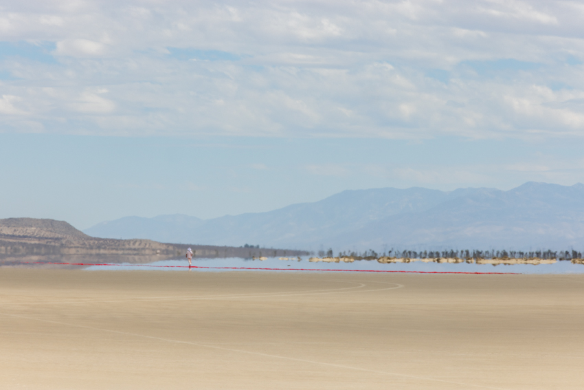 one-kilometer red line land art installation by gregory orekhov spans across california desert
