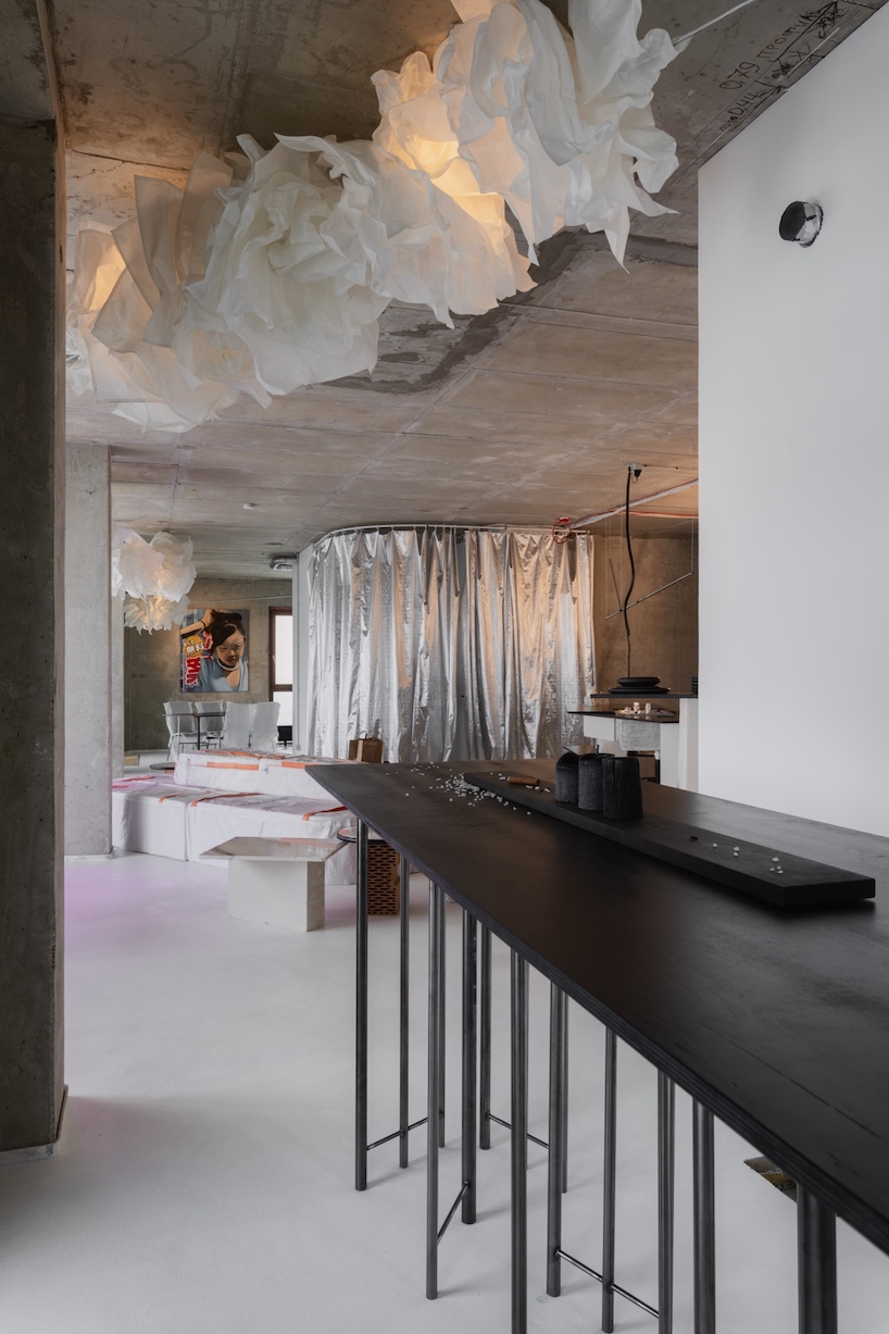 open AD upcycles material offcuts & leftovers to form pop-up restaurant interior in latvia