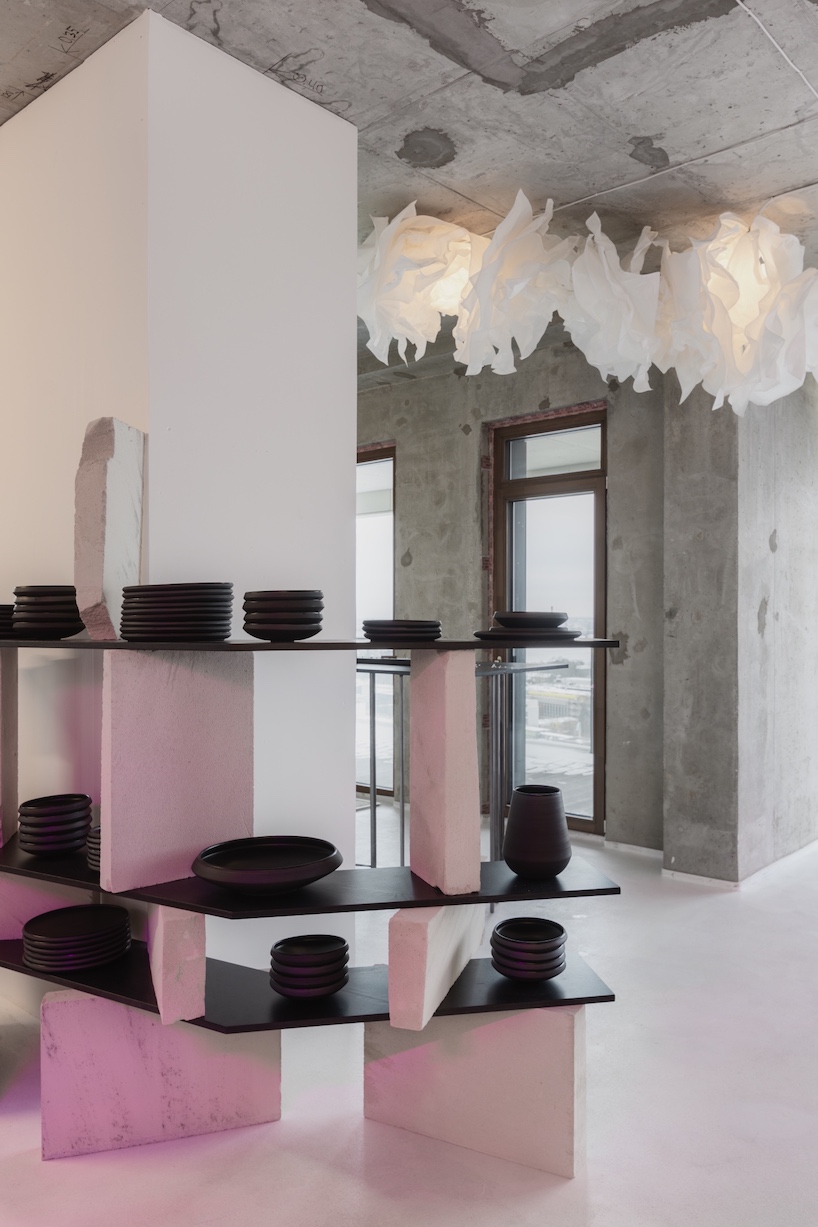 open AD upcycles material offcuts & leftovers to form pop-up restaurant interior in latvia