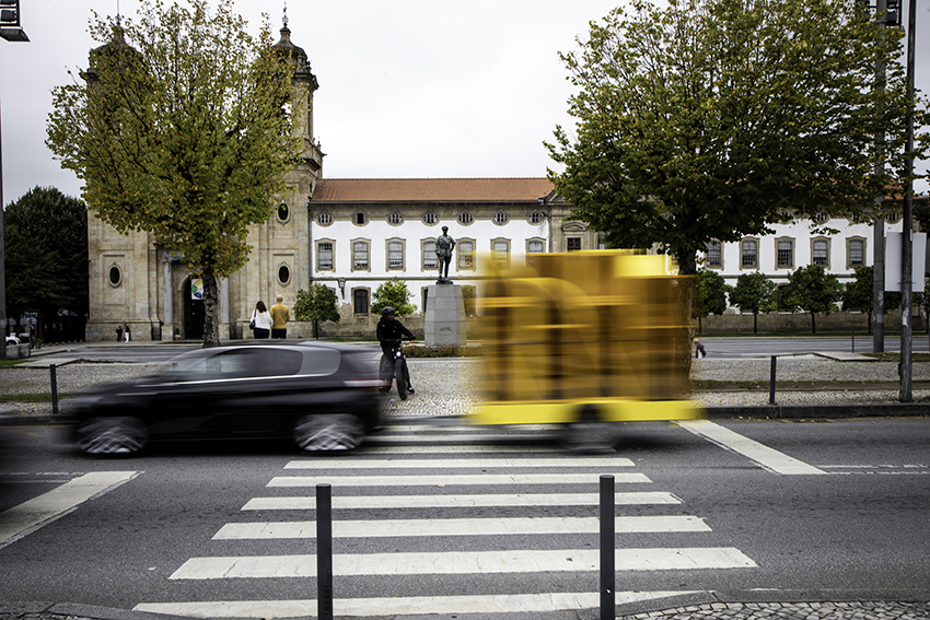 modular yellow greenhouse&nbsp;travels on wheels through portugal for seed germination