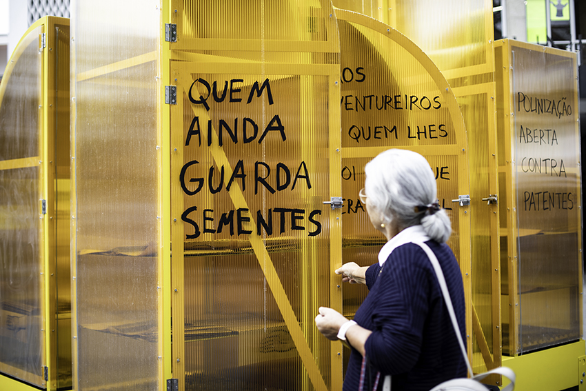 modular yellow greenhouse&nbsp;travels on wheels through portugal for seed germination