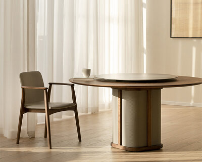 an ancient chinese proverb inspires tian li’s round table with slate turntable