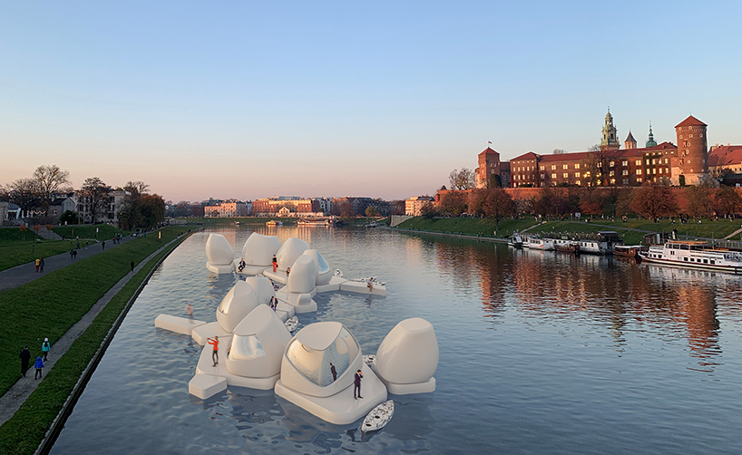 agnieszka białek proposes organic-shaped floating co-working space in cracow