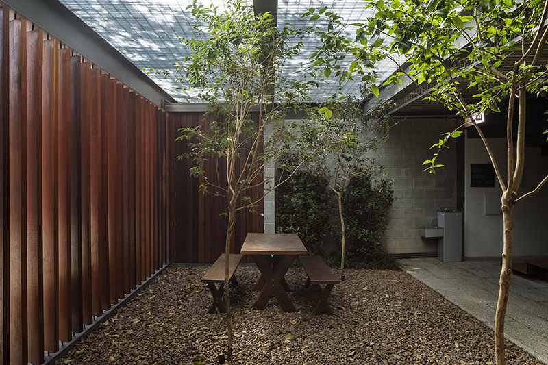 wooden cladding wraps the façade of brincante institute by