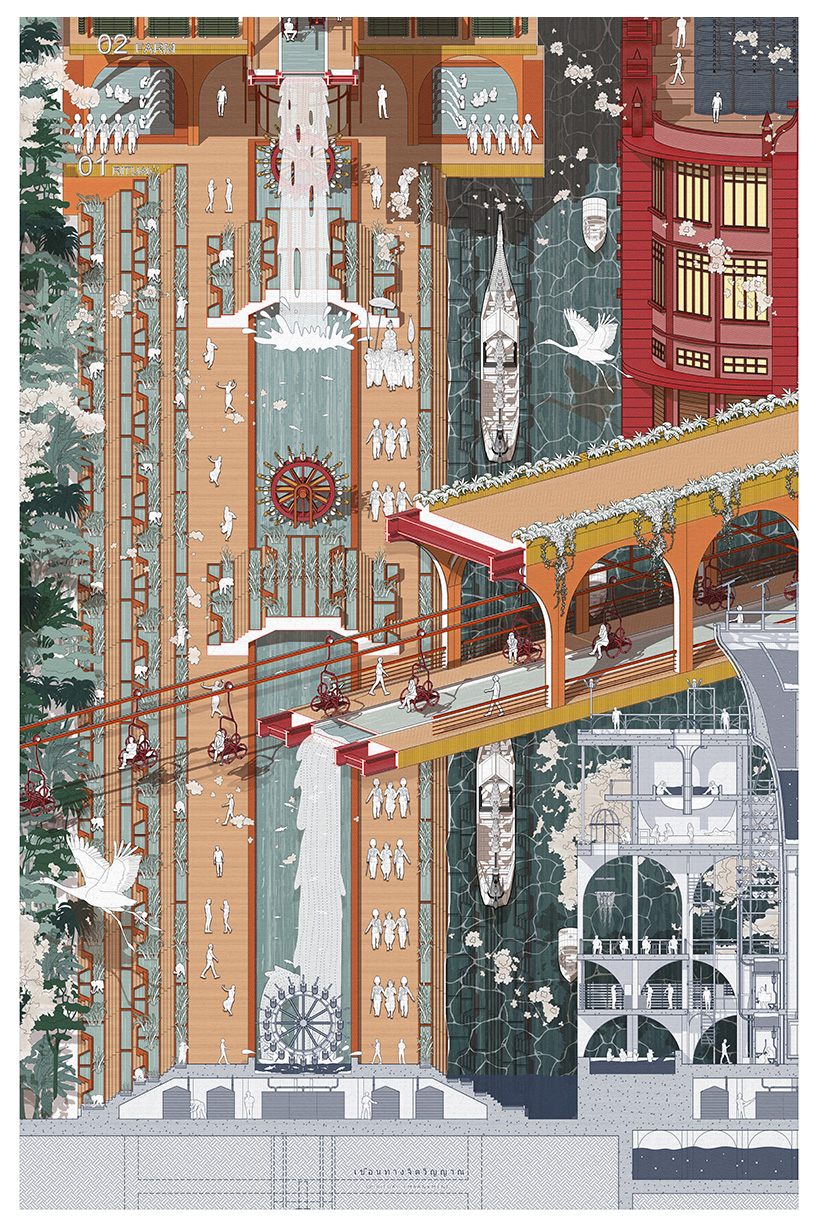 this detailed artwork illustrates how rising sea-levels can be an opportunity to reshape bangkok city