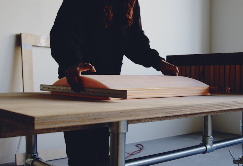 chiaki yoshihara designs polystyrene foam furniture with wood grain texture