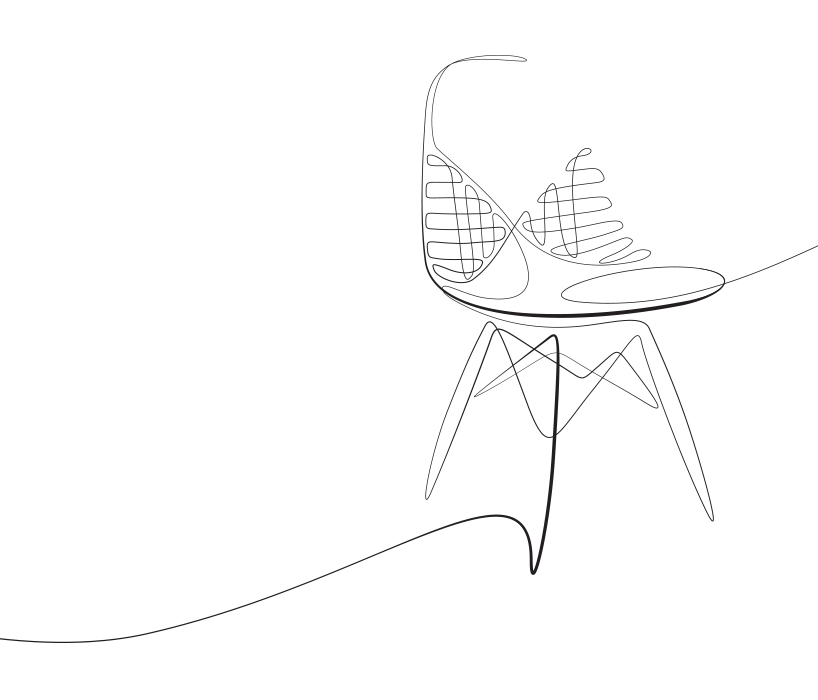 iconic chairs drawn using a single line in illustrations by loooop studio designboom