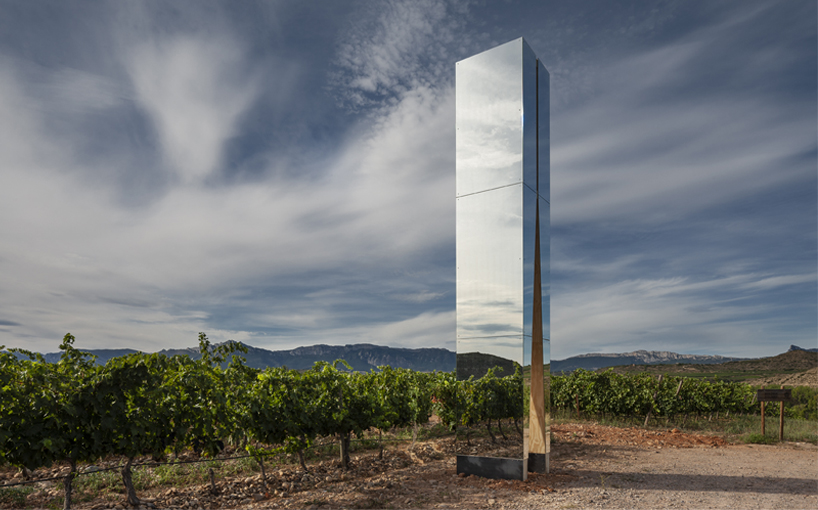 mirror-clad tower by alejandro ramírez emerges as ephemeral landmark within vineyard in logroño, spain