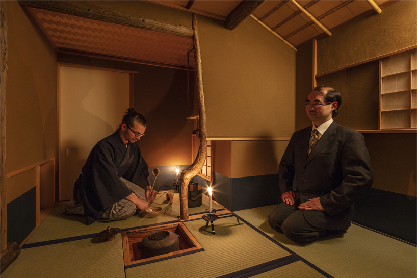 elevated teahouse interior in tokyo morphs traditional japanese- into western-style