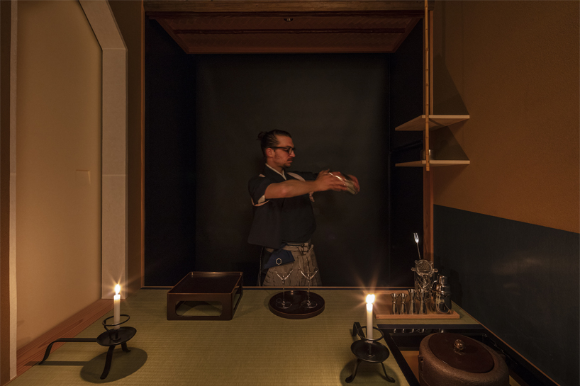 elevated teahouse interior in tokyo morphs traditional japanese- into western-style