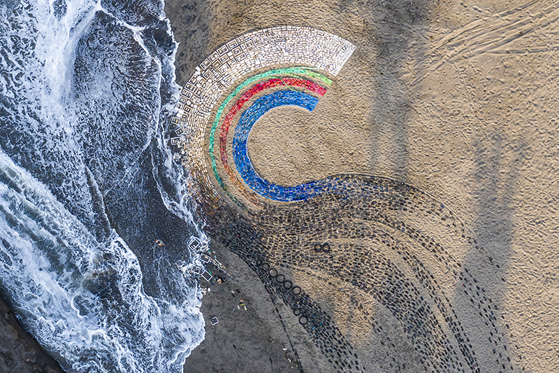 perpetual plastic data sculpture made from 4760 pieces of trash