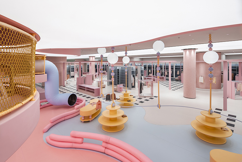 pink ribbon organizes retail display within factory store in inner mongolia