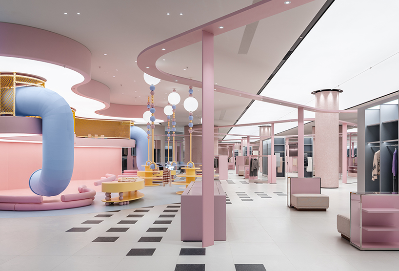pink ribbon organizes retail display within factory store in inner mongolia