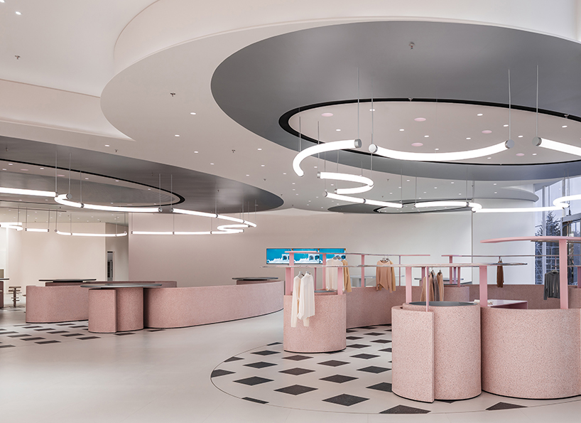 pink ribbon organizes retail display within factory store in inner mongolia
