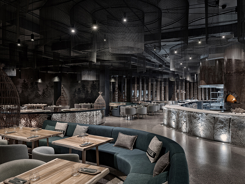 organic-shaped restaurant interior reflects the beauty of the siberian natural habitat