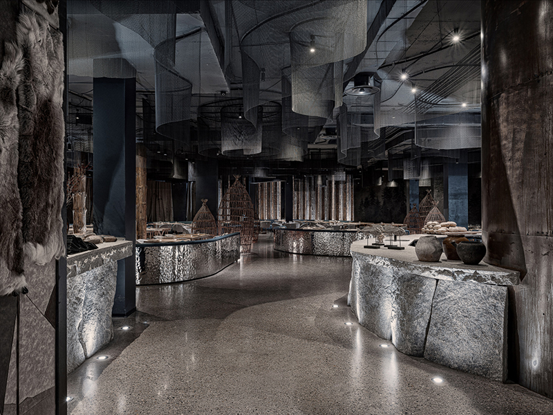 organic-shaped restaurant interior reflects the beauty of the siberian natural habitat